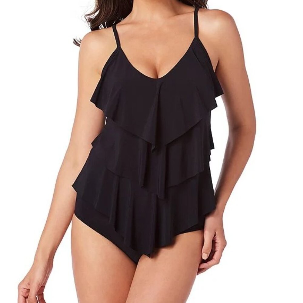 Magicsuit Rita Solid V-Neck Ruffle Tankinsize 16 … - image 1